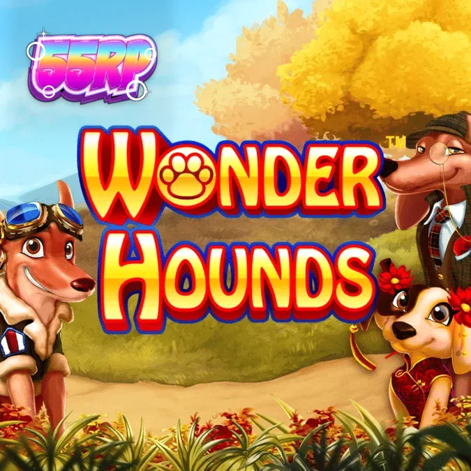 Tampilan visual permainan slot Wonder Hounds dengan tema anjing yang ceria