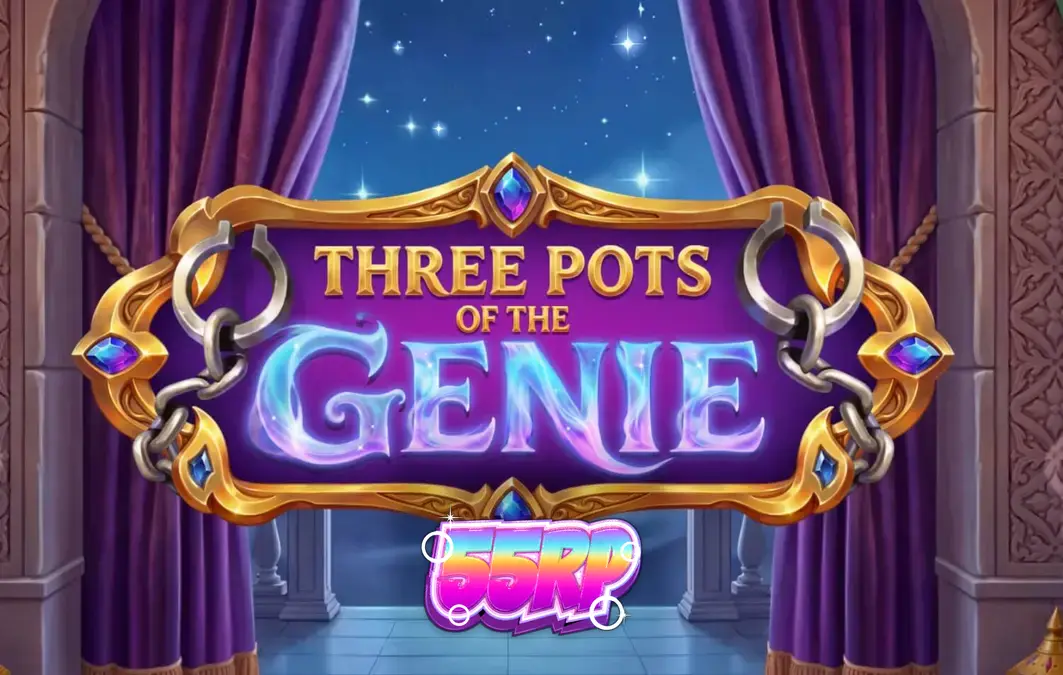 Tampilan visual slot Three Pots of the Genie dengan latar belakang Arabian Nights dan pot permata.